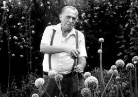 Charles Bukowski en un jardín